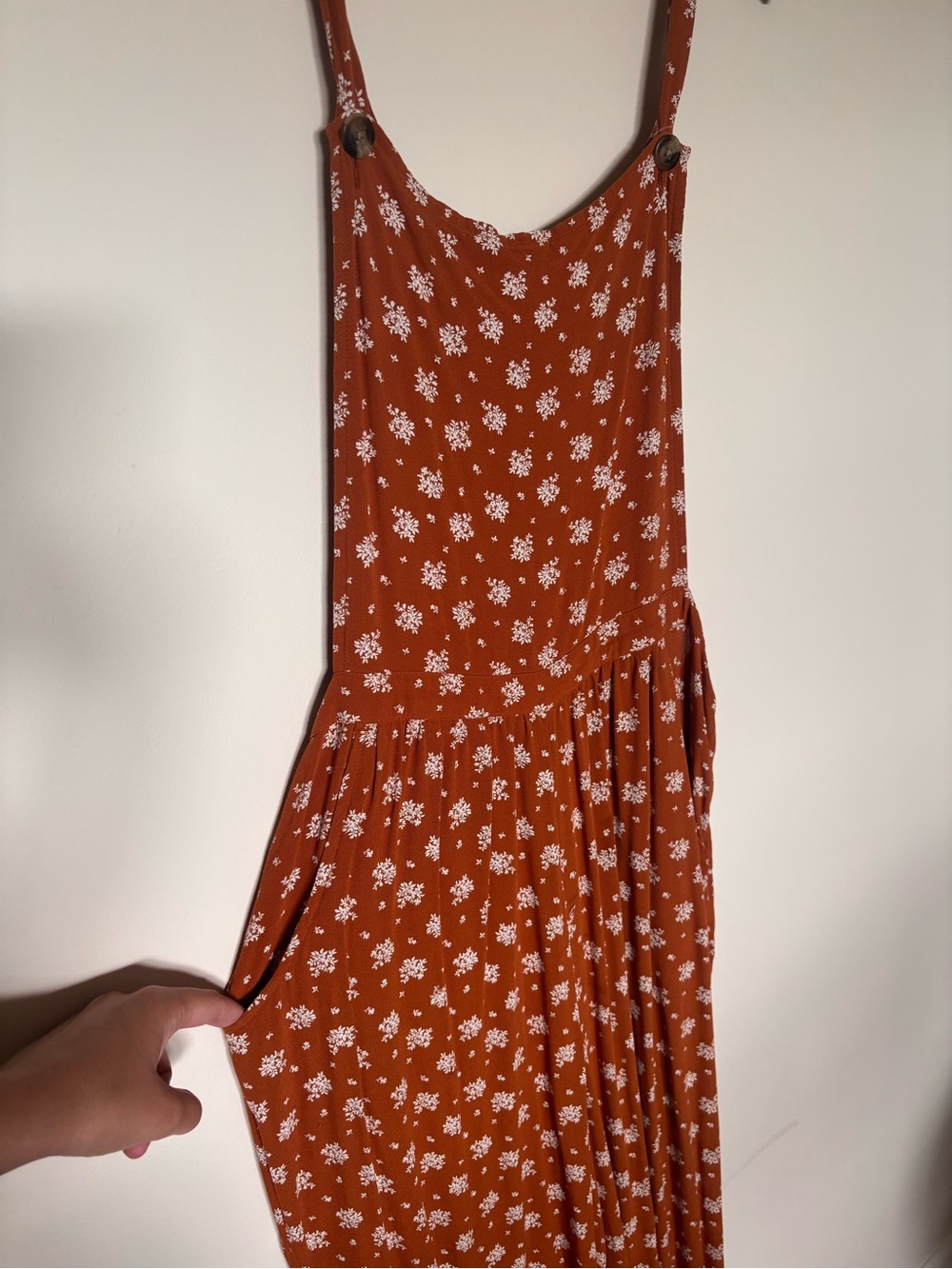 American Eagle Rust Orange Floral Print Overalls